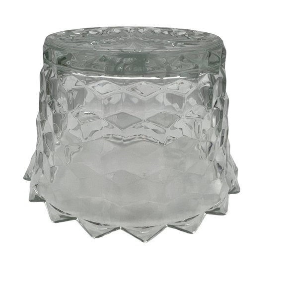 Vintage Pressed Glass Candy Dish with Cube Pattern & Starburst Bottom 3.5" Tall - Picture 6 of 6